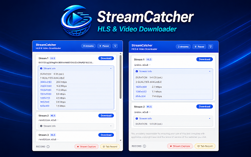 StreamCatcher - HLS & Video Downloader :: Find and download HLS streams and MP4 videos from any website.