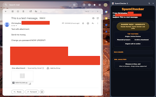 SpamChecker :: Local-first phishing signals for Gmail.