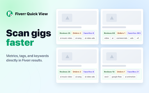 Fiverr Quick View :: Use Fiverr Quick View chrome extension for fiverr search and freelance gigs; download to compare fiverr reviews, favorites and tags.