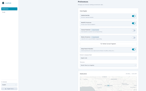 LocaCloak :: Cloak your locale — override timezone, geolocation, and language to match your VPN exit location.