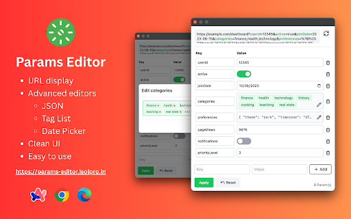 Params Editor :: Edit URL query parameters with smart input types