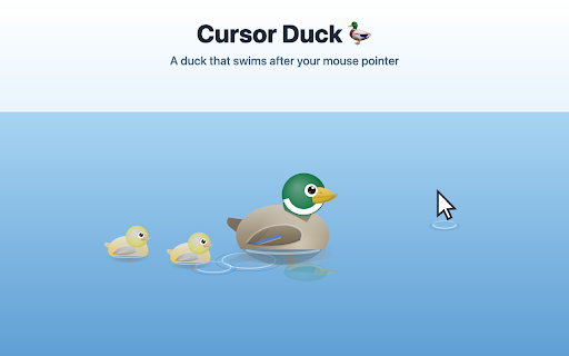 Cursor Duck :: A cute duck swims after your mouse pointer, lets you pet and feed it, and hunts fish. With ducklings and many duck models.