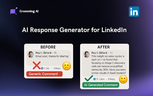 Gromming - AI LinkedIn Comment Generator :: Generate authentic, engaging LinkedIn comments with AI. Save time and build meaningful professional relationships