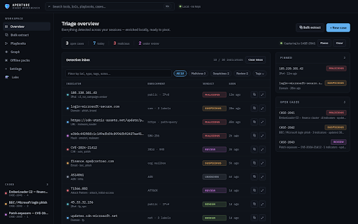 Aperture — OSINT Workbench :: Local-first OSINT workbench for SOC/DFIR: IoC pivot, playbooks, cases. No API keys by default. Formerly SOC OSINT Search.