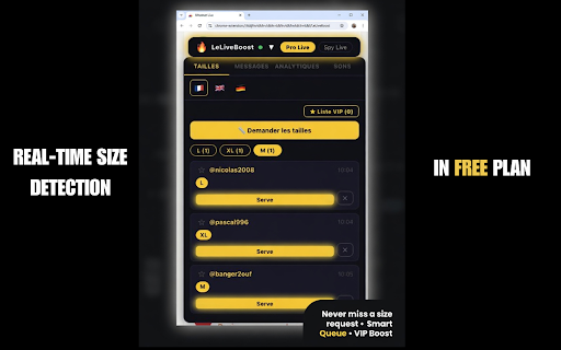 Whatnot Live Boost: Seller Analytics, CRM & Tools :: Whatnot seller tools, real-time size detection, smart queue, buyer CRM, auto DM campaigns, competitor tracking, live analytics