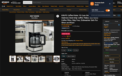 Amazon Dark Mode :: Toggle dark mode for Amazon - Perfect for nighttime browsing