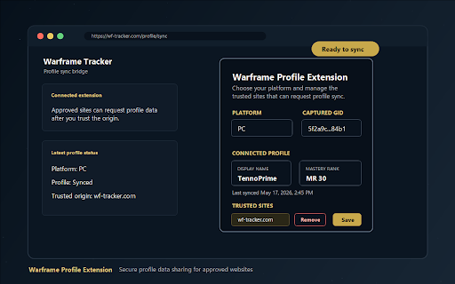 Warframe Profile Extension :: Open source Warframe profile sync extension made for Warframe Tracker.