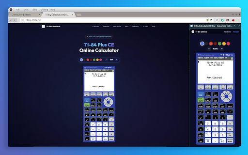 TI-84 Calculator Online - Free Graphing Simulator :: Access a fully functional, free TI-84 Plus CE graphing calculator in a handy side-panel. Perfect for SAT, ACT, AP Math, and College!