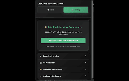 LeetCode Interview Mode :: Transform LeetCode into your complete interview practice environment with pairing, timers and test case management