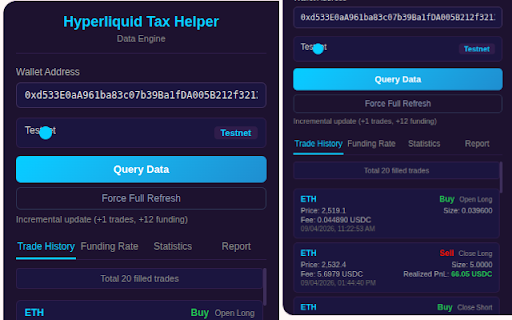 Hyperliquid Tax Helper :: Query and display Hyperliquid trading data to support tax planning.