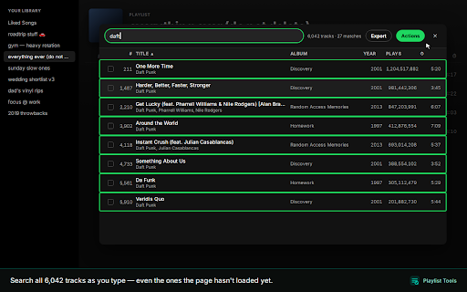 Playlist Tools for Spotify :: Search, sort, shuffle, clone, back up & restore playlists. Filters, bulk edits, Liked Songs - and the classic heart icon is back.