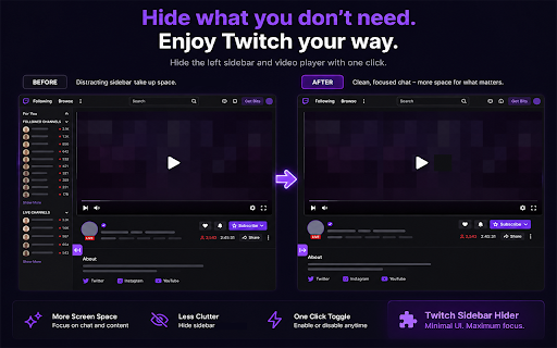 Twitch Sidebar Hider/Toggle :: Hide and show the Twitch left sidebar with a toggle button.