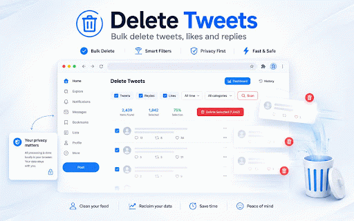 Delete Tweets – Bulk Delete Tweets, Likes, and Replies :: Quickly bulk delete your old Tweets, Likes, and Replies. Clean up your Twitter history in just a few clicks