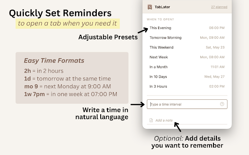 TabLater - Snooze Tabs & Reopen Later :: Schedule tabs for later, snooze and reopen pages when needed.