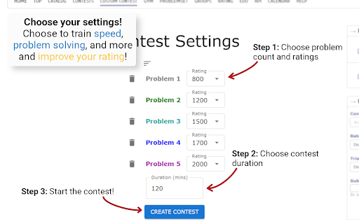 Codeforces Custom Contests :: Create custom contests to improve speed, problem solving, and rating!