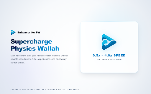 Enhancer for Physics Wallah :: Supercharge your PhysicsWallah lectures! Custom video speeds up to 4.0x, Picture-in-Picture, and 1-click decluttering on pw.live.