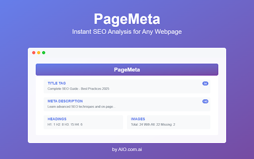 PageMeta :: Instant SEO insights: title, meta, headings, images analysis for any webpage. By AIO.com.ai
