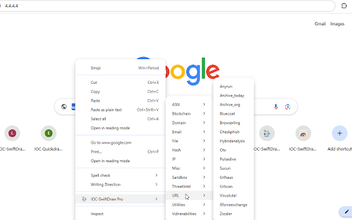 IOC-SwiftDraw Pro :: Fast, privacy-first OSINT Chrome extension: right-click any IOC to pivot instantly with customizable context menus.