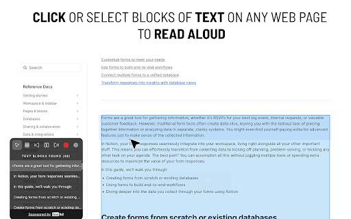 Click Text To Read Aloud :: Read selected content aloud with in-place highlighting.
