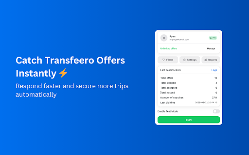 Transfeero Autopilot :: Auto catch Transfeero offers faster with smart filters, instant notifications, and detailed reports.