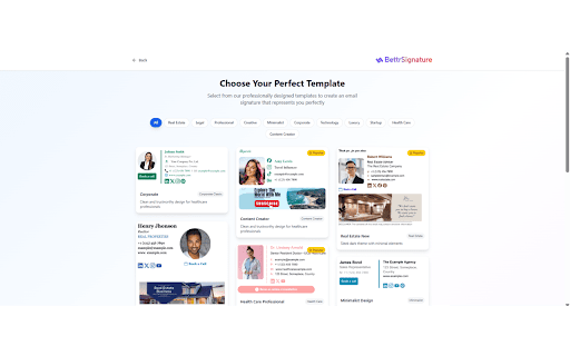 BettrSignature - Gmail Signature Generator & Email Tracking :: Create professional, trackable email signatures in minutes— Customizable templates, easy Gmail install, analytics, mobile-responsive