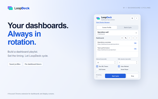 LoopDeck: Dashboard Tab Switcher :: Dashboard tab switcher and tab cycler for rotating URLs, Chrome tabs, Power BI reports, and shared display screens.
