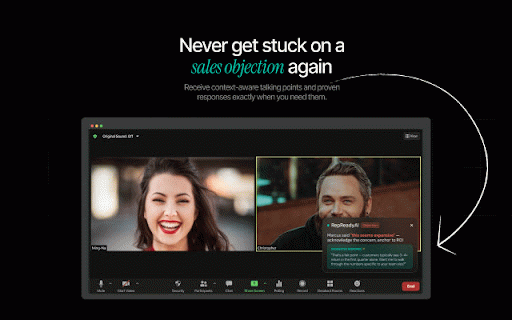 RepReadyAI: AI Sales Co-Pilot :: Real-time AI coaching for sales calls. Objection handling, buying signals, and conversation intelligence - live on every call.