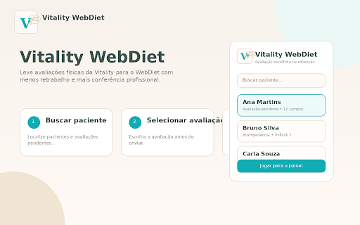 Vitality WebDiet Painel :: Integra o Vitality ao WebDiet para selecionar pacientes, abrir relatórios e preencher avaliações corporais automaticamente.