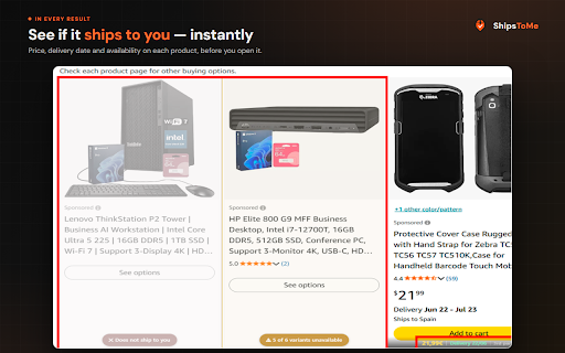 ShipsToMe - Amazon Delivery Filter :: Does it ship to you? ShipsToMe checks every Amazon product automatically and shows price and delivery date directly on the listing.