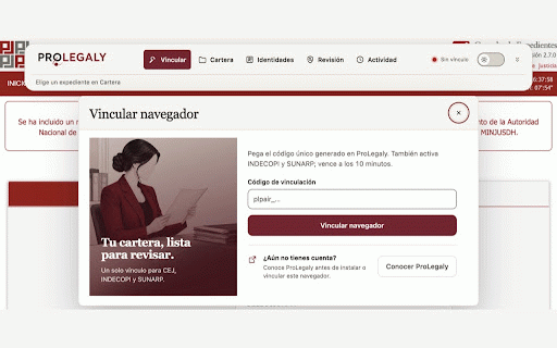 ProLegaly · Revisión de expedientes :: Revisión asistida de CEJ, INDECOPI y SUNARP: precarga datos autorizados y registra información visible.