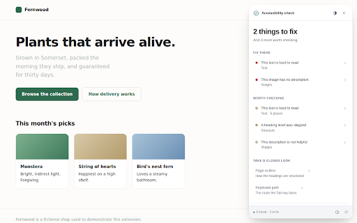 Live Accessibility Overlay :: Find accessibility problems on any page, in plain language: contrast, headings, alt text and keyboard order. Checked locally.