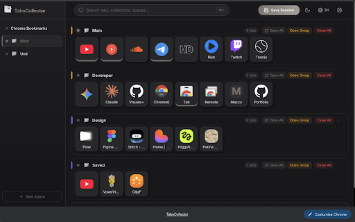TabsCollector :: Organize your browser tabs into collections and workspaces