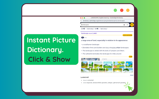 Cambridge Picture Dictionary :: The fastest way to learn English. Get instant visual definitions and translations into 243 languages, right on any webpage.
