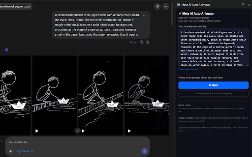 Meta AI Auto Animator :: Automates Meta AI: generates images, animates them, then auto-downloads every video. Each line = one prompt.
