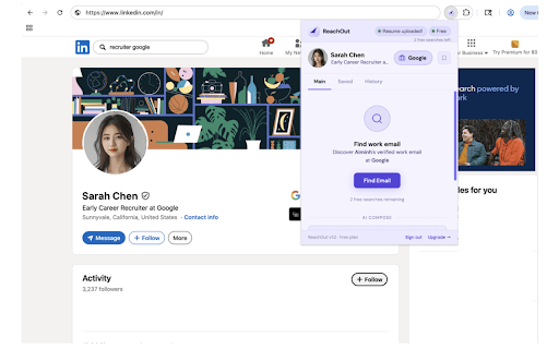 ReachOut — Cold Email LinkedIn Recruiters & Land Interviews :: Find work emails and write personalized outreach emails directly from LinkedIn profiles.