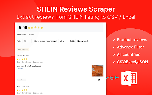 SHEIN Reviews Scraper - Extract SHEIN Reviews to CSV/Excel/JSON :: Scrape SHEIN product reviews to CSV/Excel/JSON. Save SHEIN reviews to your computer