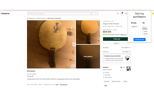 Sell my purchases :: Crosslist your purchases from Tradera to other platforms like Facebook Marketplace, Vinted, and Blocket.
