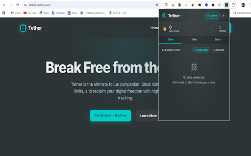 Tether :: Stay grounded online. Block distracting sites, limit tabs, and track your focus.