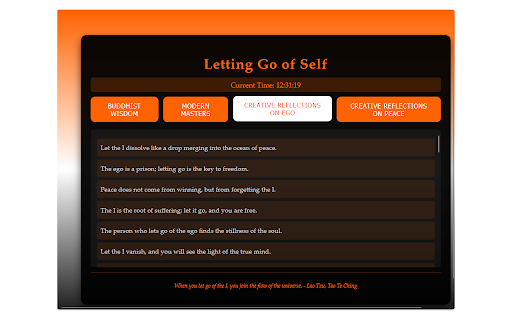 Letting Go of Self :: A extension offering 100 mindfulness quotes categorized into Buddhist Wisdom, Modern Masters