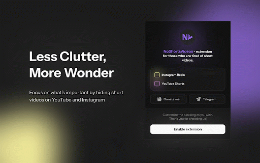 No Shorts Video :: Boost productivity by blocking Shorts & Reels. Redirects Shorts, hides distractions, and offers one-click customizable blocking.