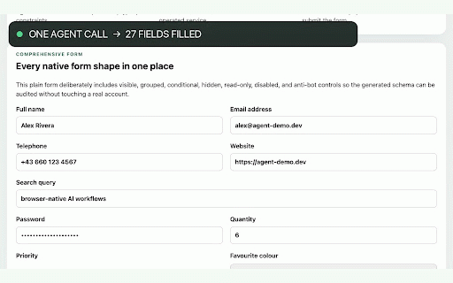 Auto WebMCP :: Turn forms, standalone inputs, widgets, and supported searches into structured tools for compatible browser agents.