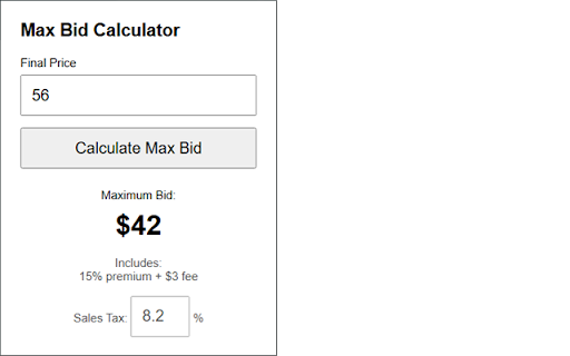 Max.Bid Calculator :: Calculate maximum auction bids after fees and taxes.