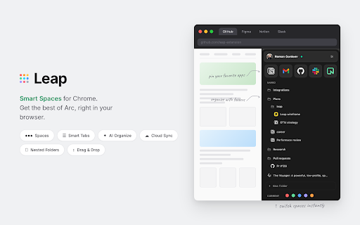 Leap — Sidebar Tabs & Spaces for Chrome :: Vertical tab manager with workspaces, AI tab organizer, drag & drop folders, cloud sync.