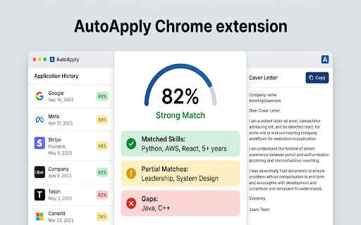 AutoApply :: AI-powered job toolkit — auto-fill forms, tailor resumes, cover letters, and JD match scores.