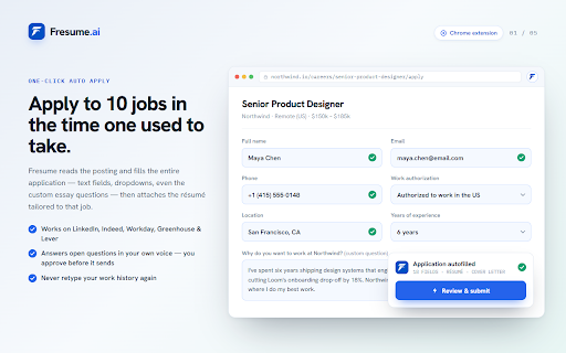 Fresume: Autofill Job Applications Anywhere, AI Resume, ATS & Job Tracker :: Fill in applications on LinkedIn, Indeed, Workday, Greenhouse or any career page, and get AI cover letters and screening answers.