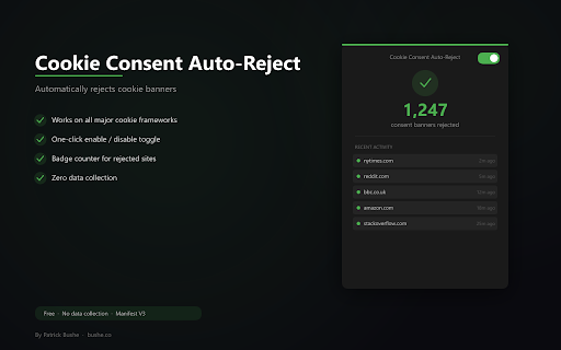Cookie Consent Auto-Reject :: Automatically rejects cookie consent banners on every site