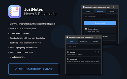 JustNotes – Notizen & Lesezeichen :: Notizen, Lesezeichen & Einstellungen – sauber, dunkel & schnell.