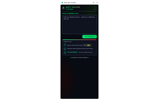 Shift Time Tracker :: Calculate total IN time from attendance data and time left for 8-hour shift