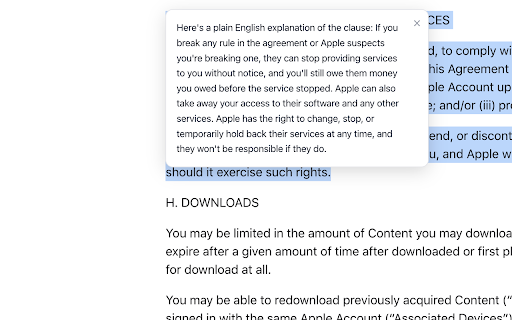 Legal Clause Explainer :: Select any legal text to get a plain-English explanation powered by AI.