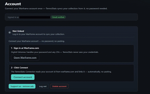 TennoStats Connector :: Link your Warframe account to TennoStats with one click — reads only your public account id, never your password.
